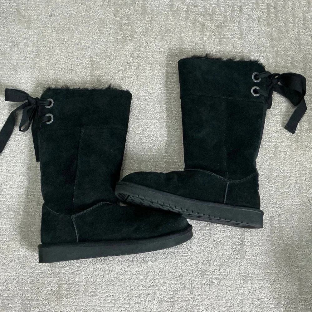 Koolaburra by UGG Black Suede Mid Calf Winter Boots Faux Fur Women's Size 9